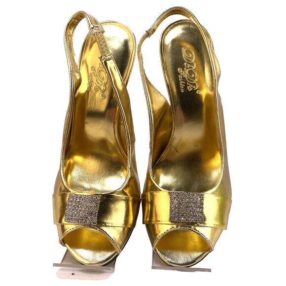 Db Dk Fashion Pump Women's Szes 6.5 4" Heel Slingback Peep Toe Gold Rhinestones - Picture 2 of 11